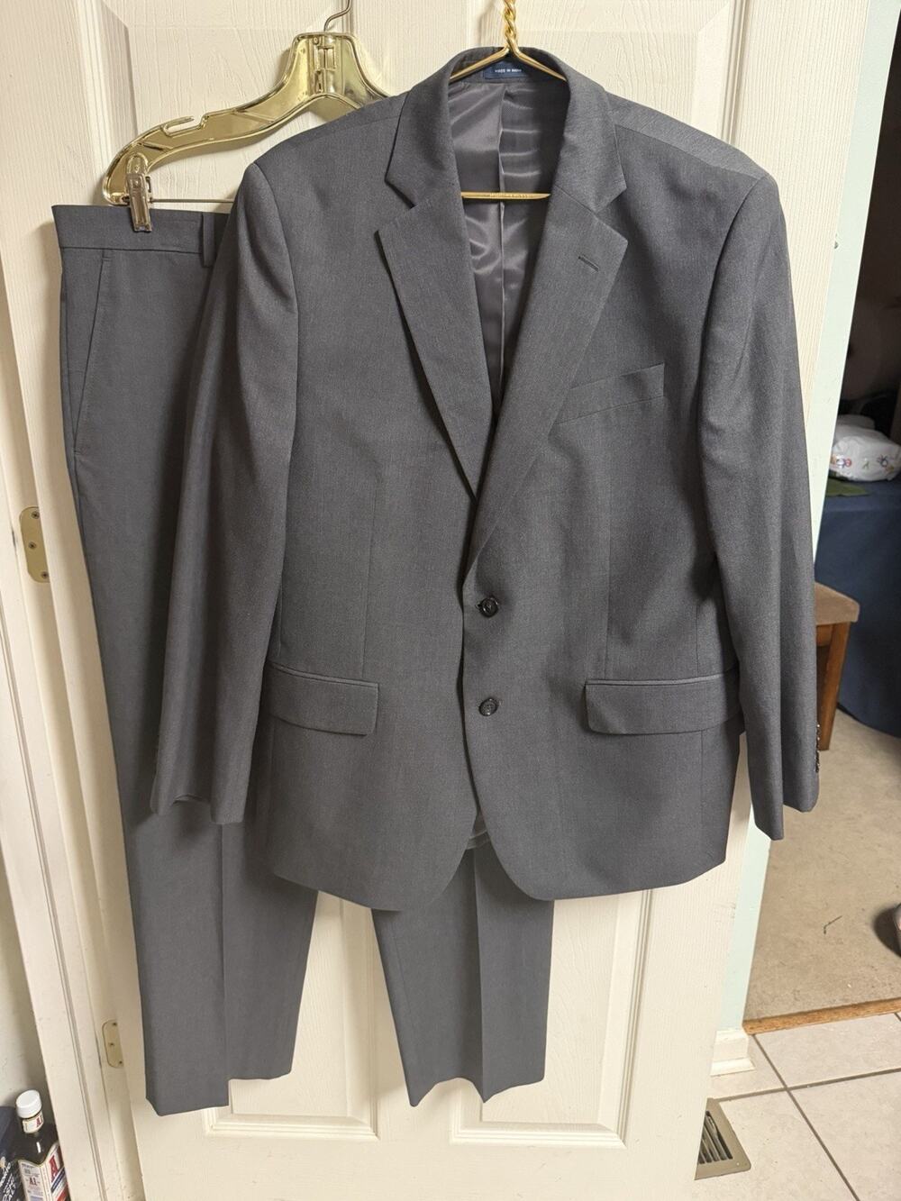 Stafford Classic Fit Super Suit 2 Piece Mens Gray Wool Blend 50R 44 32